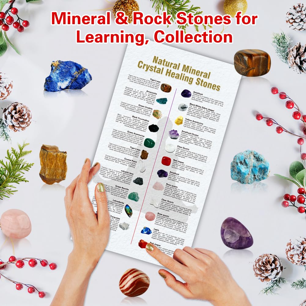 Advent Calendar 2025, Crystals and Healing Stones Christmas Countdown Calendar Natural Chakra Gemstones Set with Crystal Necklac